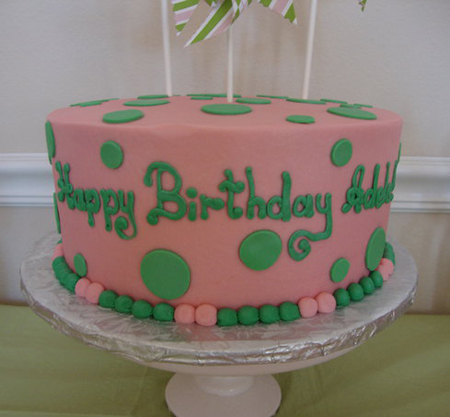 pink and green polka dot birthday cake