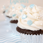 Snowflake cupcakes -- chocolate cupcakes with vanilla buttercream frosting