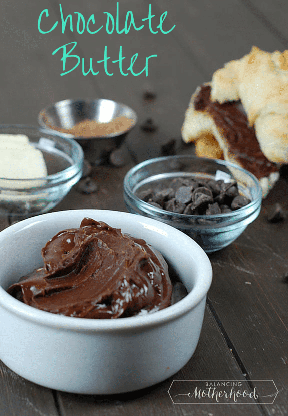 3-ingredient chocolate butter -- decadent for bread for pancakes via BalancingMotherhood.com