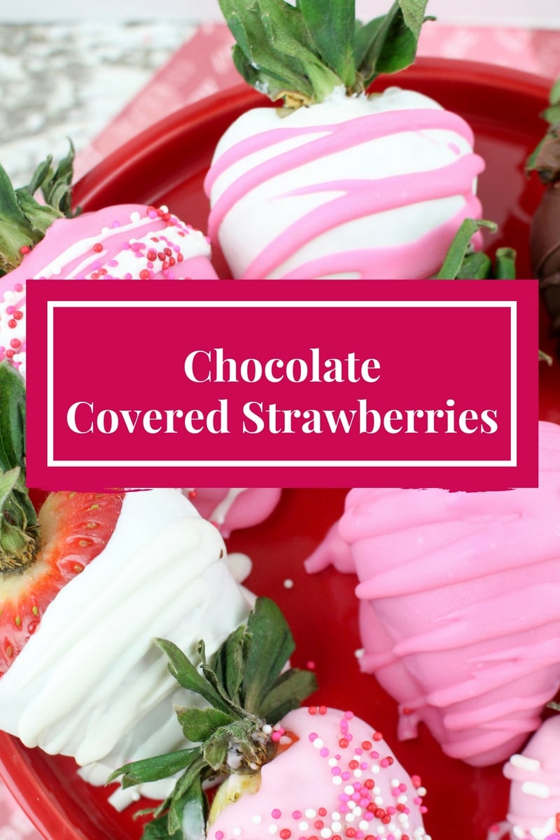 chocolate covered strawberries made with pink, white and dark chocolate!