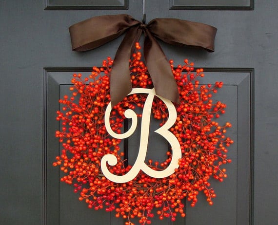 elegant, monogramed fall wreath