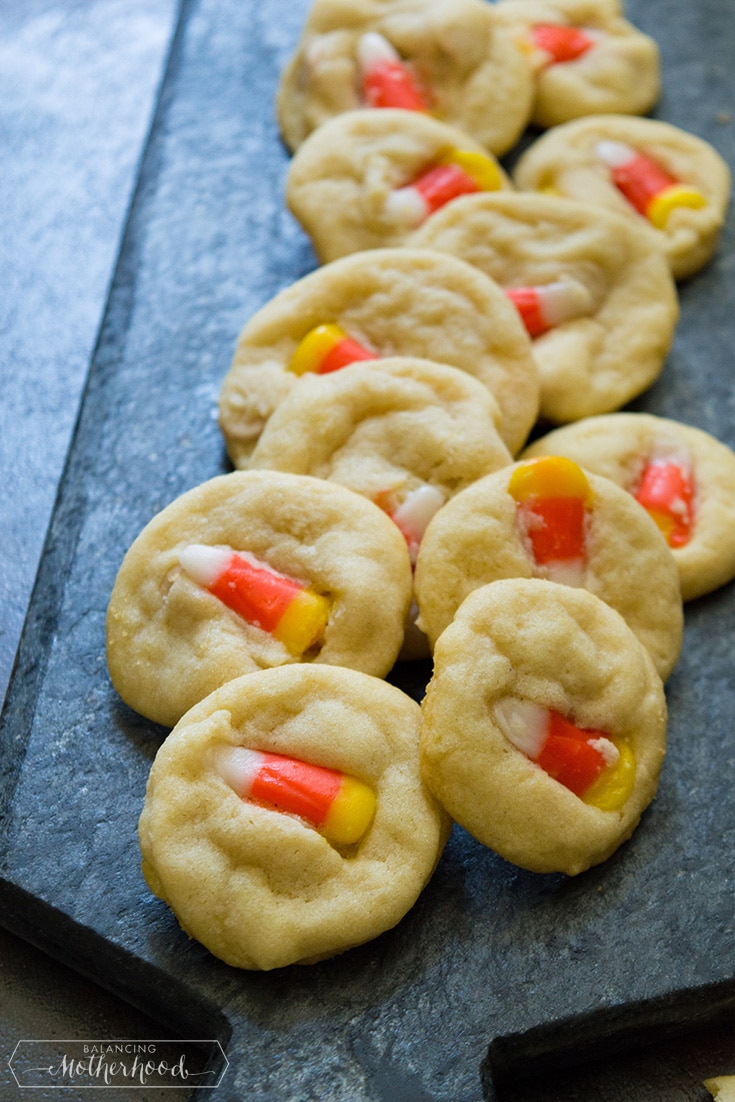 Candy Corn Sugar Cookies on tray