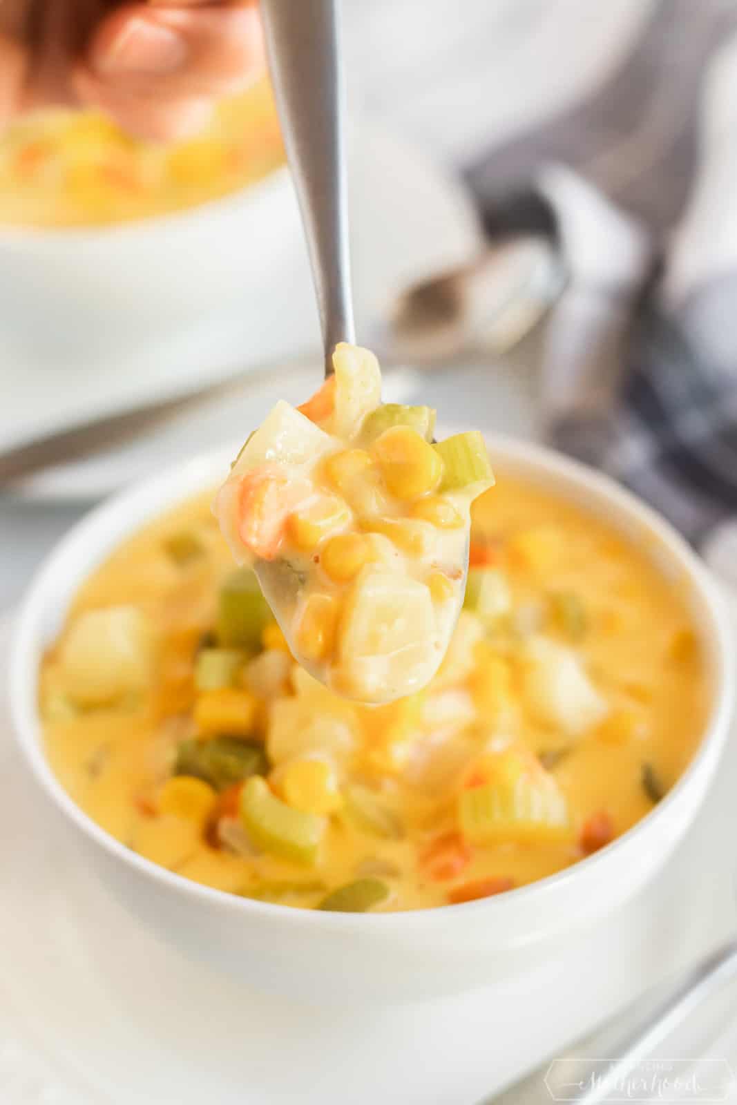 A spoonful of corn chowder soup is packed with nutrition and will make your stomach full. 