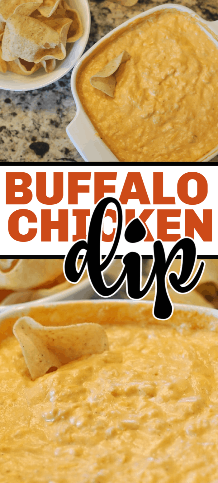 Simply the best easy buffalo chicken dip recipe. Only a few ingredients, and about 30 minutes and you have a spicy, creamy and cheesy buffalo chicken dip perfect for a crowd! Get the recipe now. 