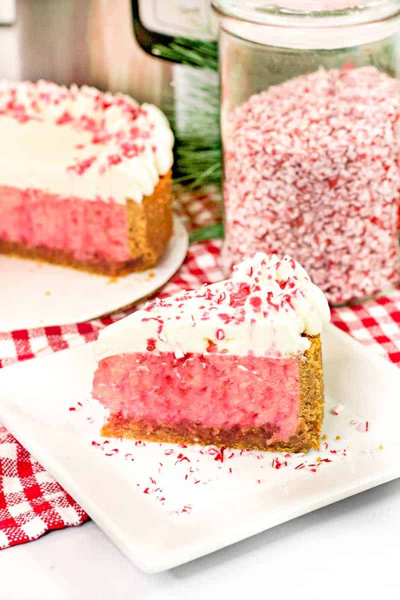 slice of peppermint cheesecake with peppermint candy