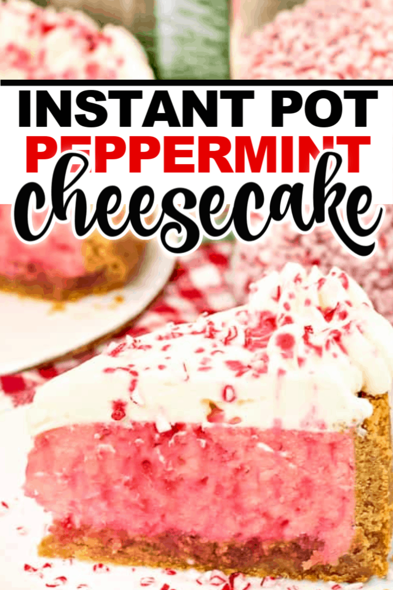 Instant Pot Peppermint Cheesecake makes for a fantastic Christmas cheesecake. The flavors of the crushed candy canes, the cheesecake and the graham cracker crust pair together so well your holiday guests are going to be begging for the recipe! #instantpot #cheesecakerecipe #peppermint #christmascheesecake #christmasdessert #easydessert