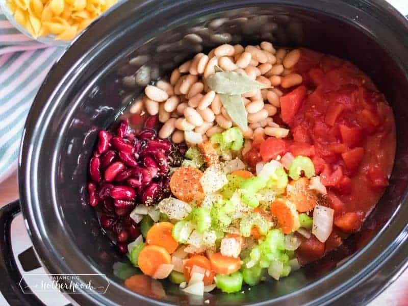 vegetables and kidney beans in slow cooker