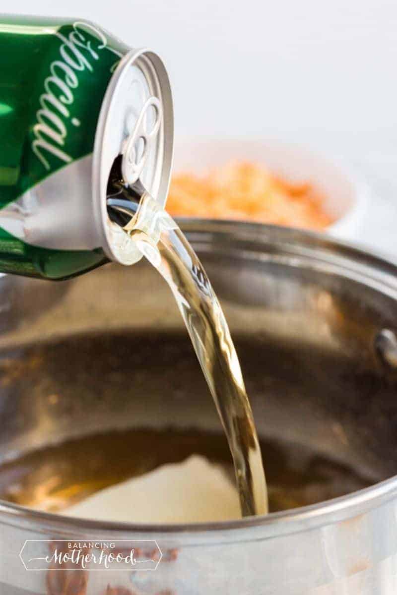 beer pouring into pan