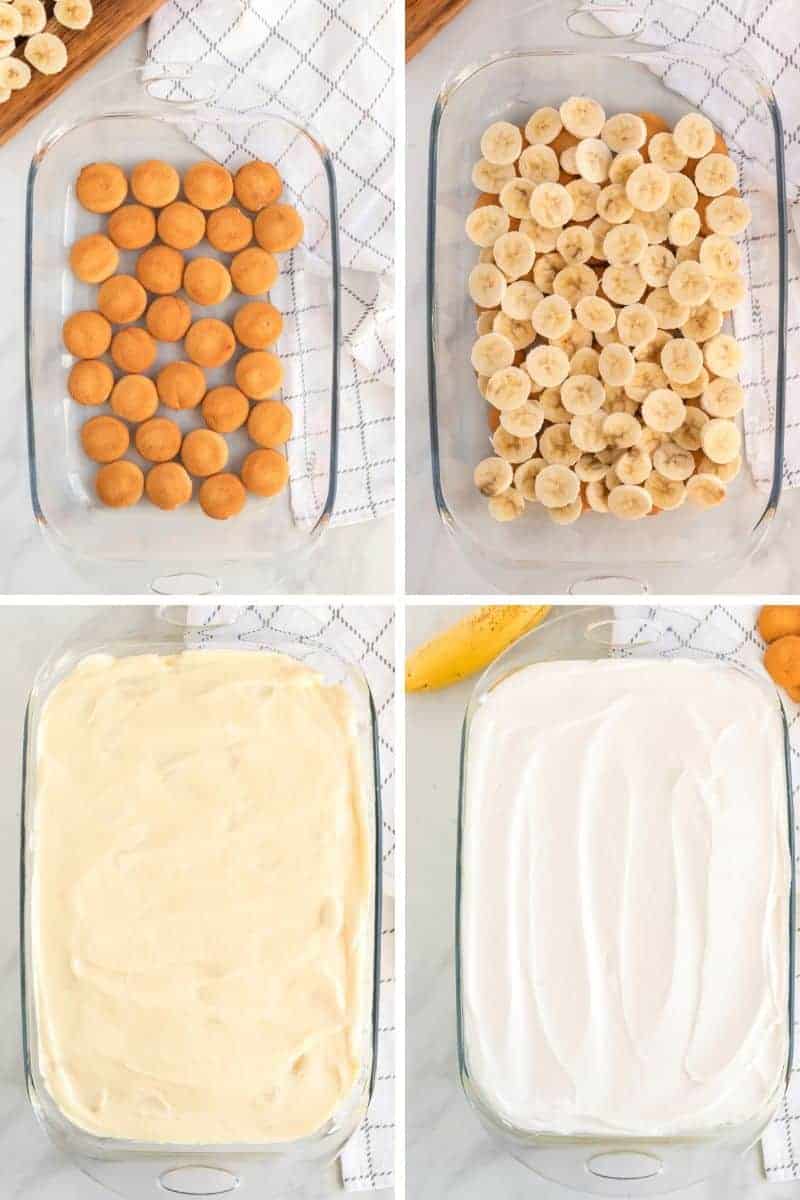layers of ingredients for banana pudding