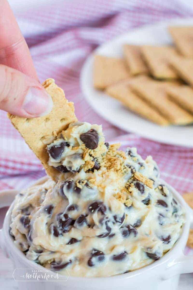 cookie dough dip in bowl with graham crackers