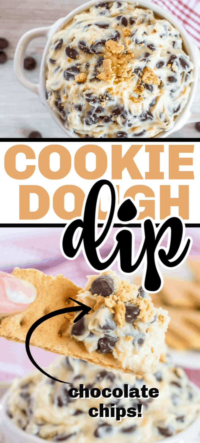 Chocolate chip cookie dough dip is delicious, safe way to eat delicious cookie dough. It has a velvety cream base with brown sugar and vanilla, and tossed with chocolate chips. It tastes just like chocolate chip cookie batter. 