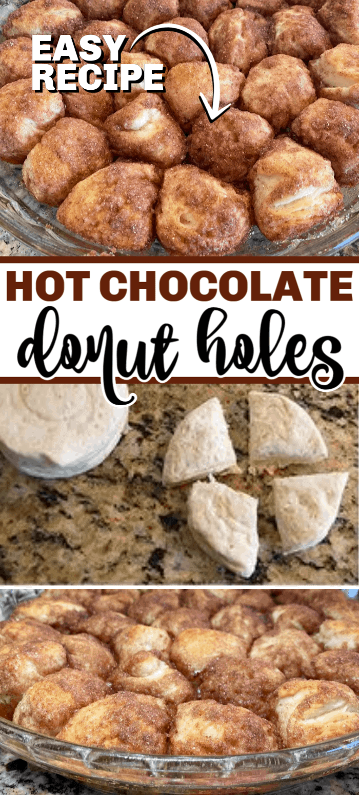Hot chocolate donut holes are a light and flaky chocolate donut made with just four ingredients. All you need for these mouth-watering donuts, is canned biscuit dough, a packet of hot chocolate, sugar, and butter.