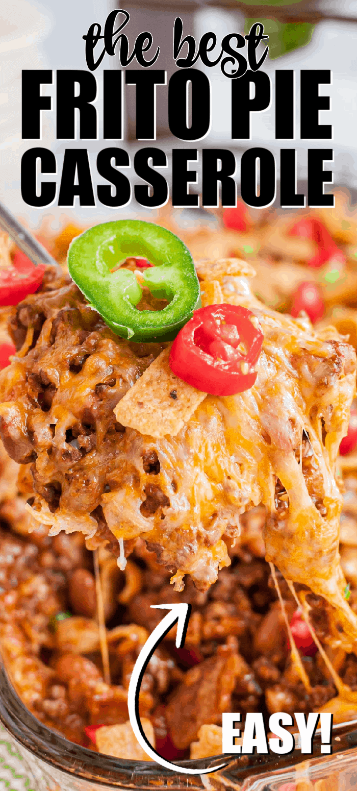 Frito Pie is a favorite casserole meal all in one! It’s packed with tender ground beef, beans, all in an enchilada sauce dripping with cheese and topped with Fritos! This will be an instant family favorite!
