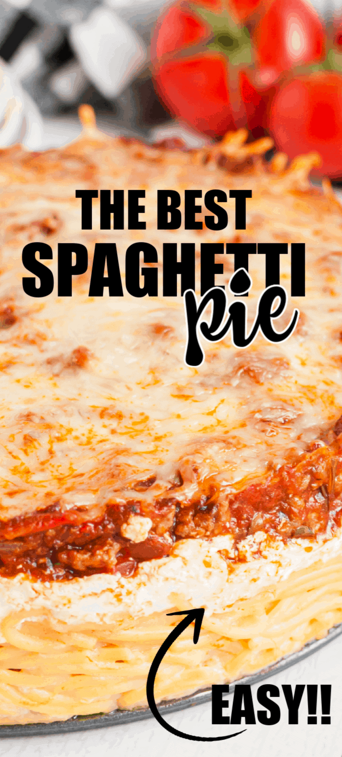 This simple Spaghetti Pie is my go-to comfort food recipe that is very easy to make to serve now or freeze for later. This Italian recipe is a combination of traditional spaghetti and lasagna without all the hassle of lasagna. It's filled with spaghetti noodles, a rich meat sauce and cheese  mixture -- all baked together into a pie. 
