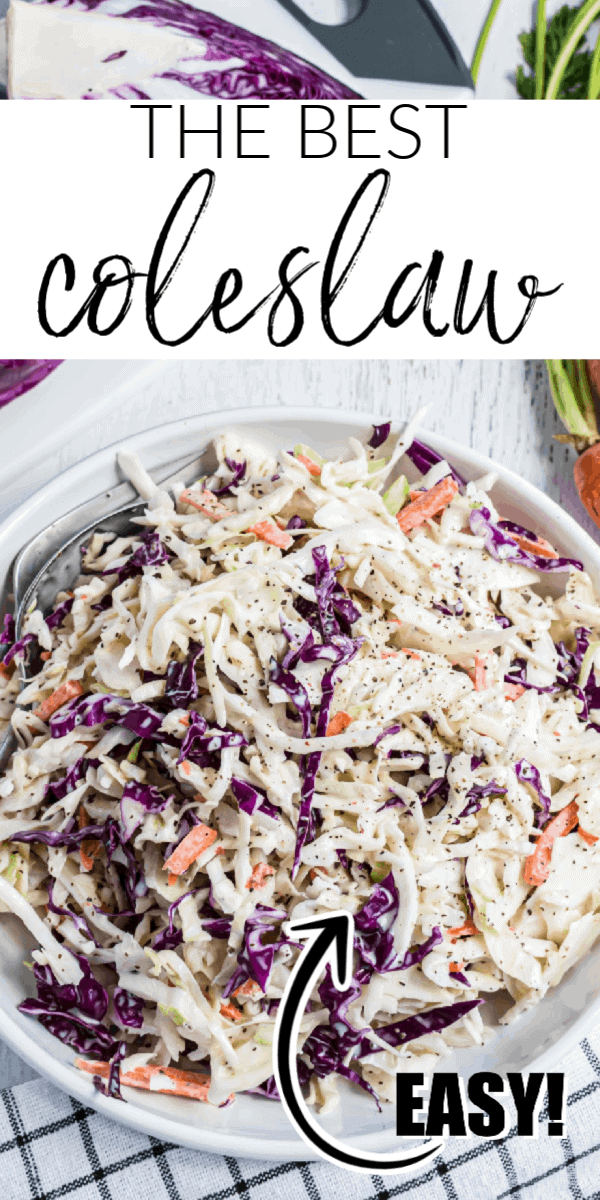 Coleslaw is a great, easy side dish that you can make ahead of time. Crisp and colorful cabbage is paired with a perfectly seasoned creamy coleslaw dressing. It's perfect as a side dish for a weeknight meal and a must-have picnic dish!