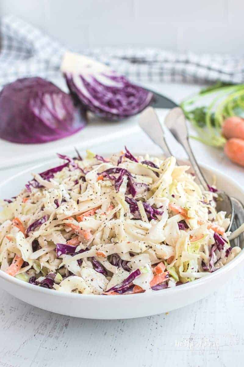 bowl with coleslaw and purple cabbage