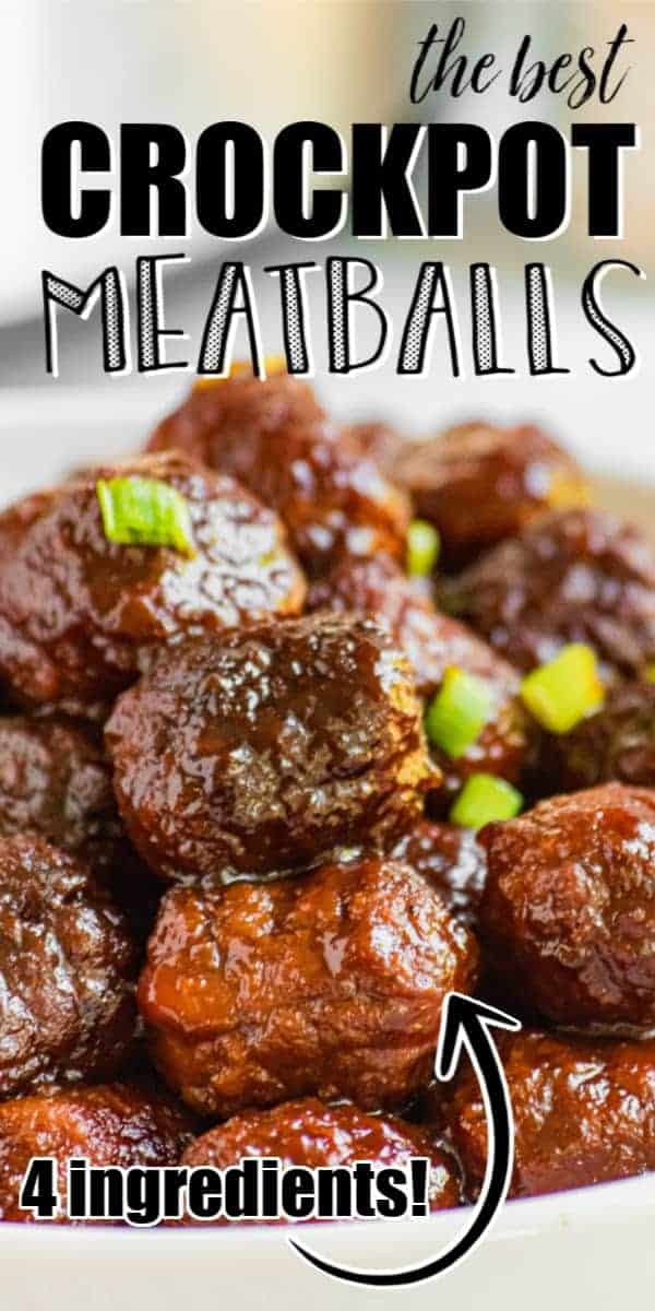 Crockpot meatballs are a simple 4-ingredient recipe that combines basic ingredients you have on hand to make an easy meal that's tender, juicy and a fan favorite! Serve them as a meal or as an appetizer for a party - you'll have everyone asking for more!