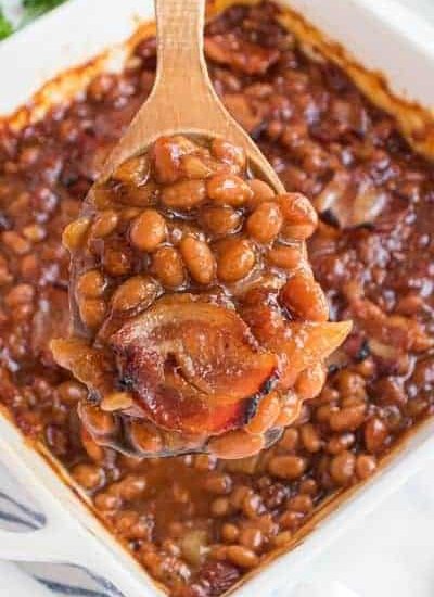 spoon with baked beans