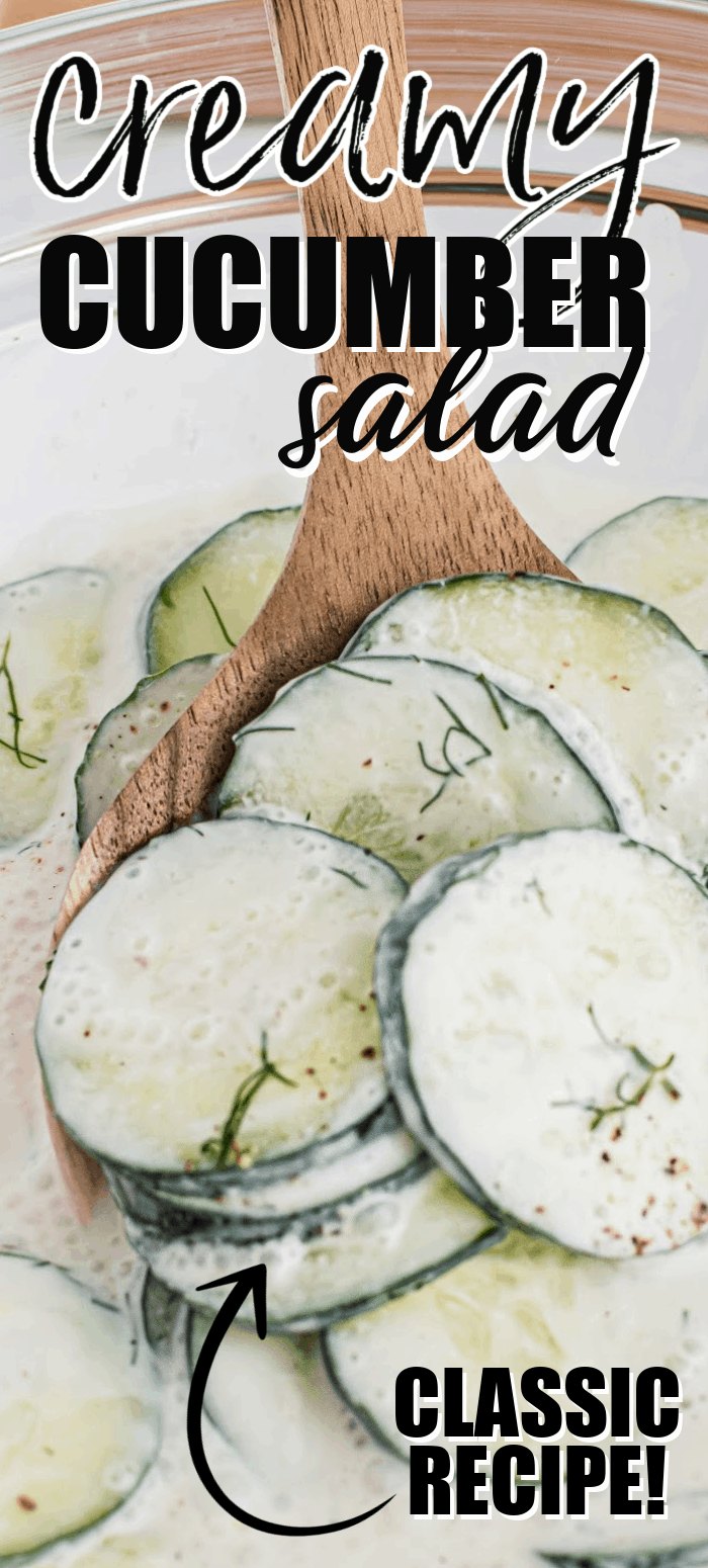 Creamy cucumber salad is a light and refreshing side salad with crisp cucumber slices, fresh dill and tossed in a delicious sour cream dressing. It's perfect for any summer meal. 
