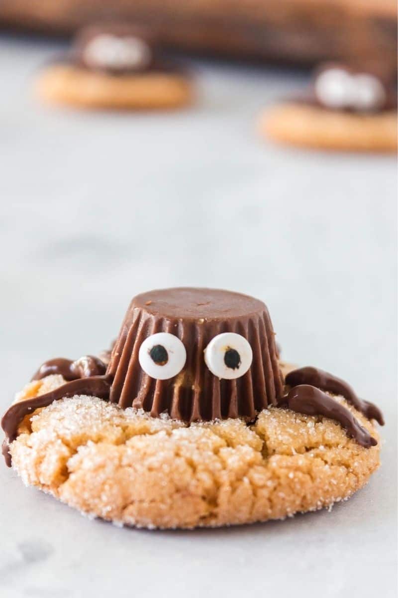 chocolate spider on top of peanut butter cookie