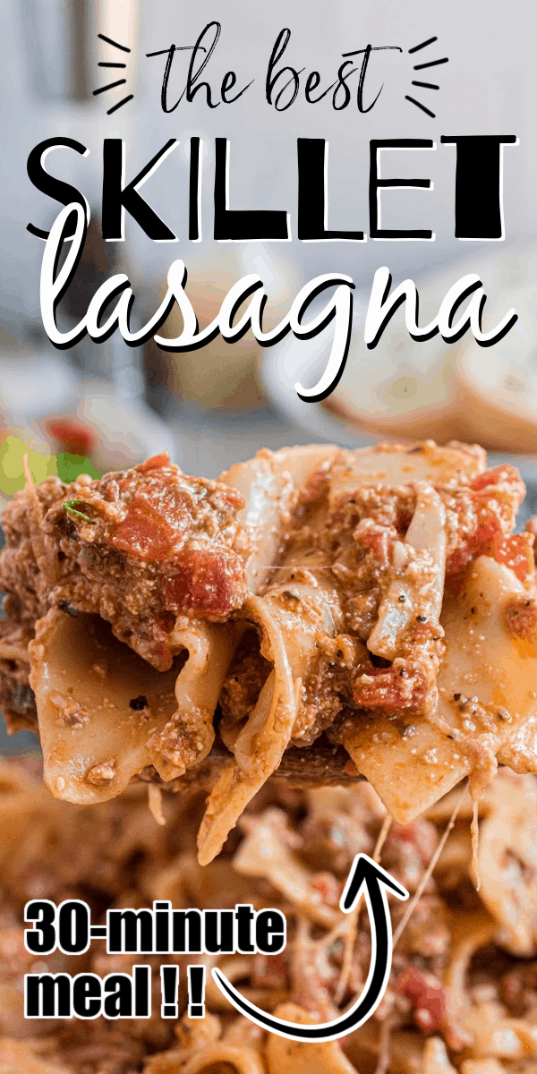 Skillet lasagna is the lazy way to make delicious lasagna dinner. It has all the ingredients of traditional lasagna without the work! It's filled with lasagna noodles, tomato sauce, ricotta and mozzarella cheeses, and Italian seasonings.