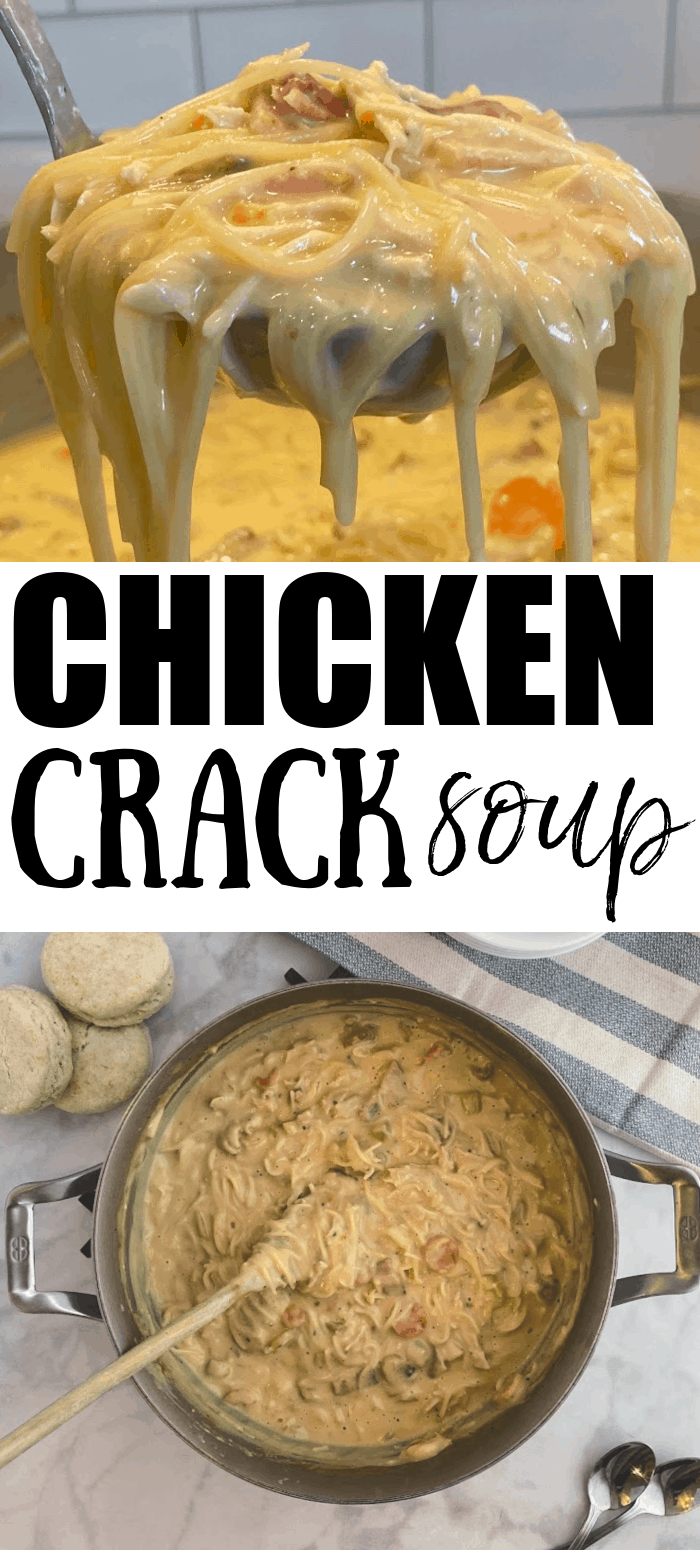 Crack chicken soup is a creamy broth-based soup with chicken, bacon, broth, milk, cream cheese and vegetables. This creamy chicken soup is perfect for a cold day.