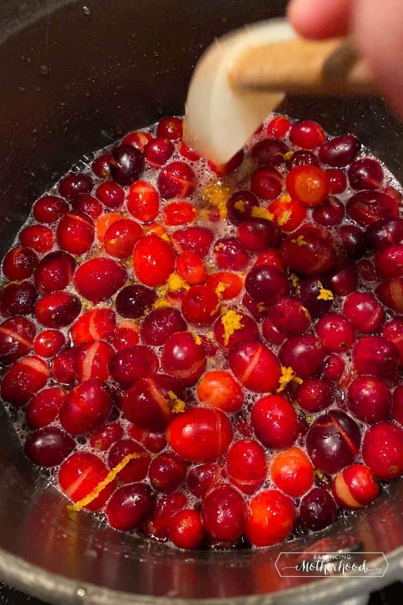 boiling cranberries in pot