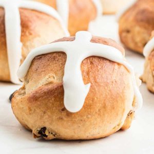 close up of a hot cross fun with frosting