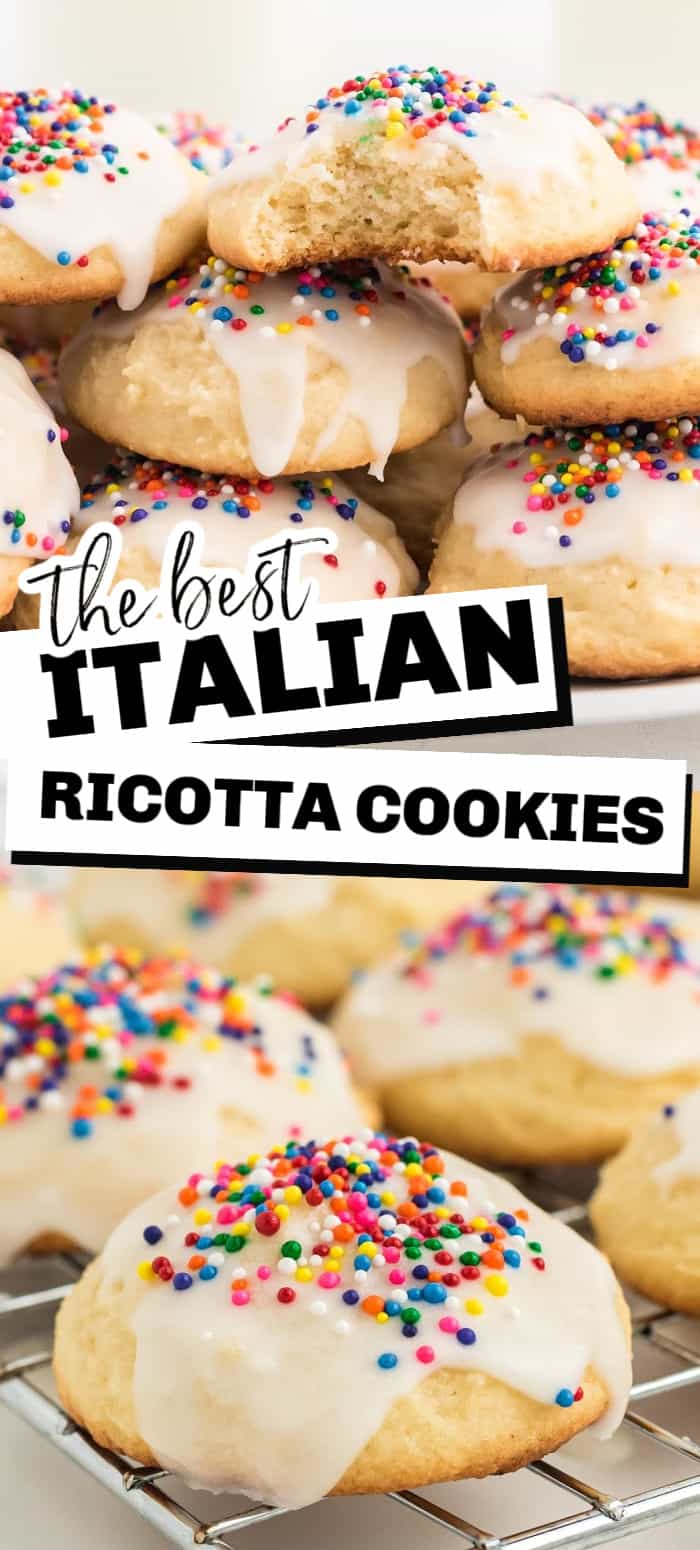 Italian ricotta cookies are a delicious, soft and fluffy butter cookie with a vanilla glaze and colorful sprinkles. They are a perfect holiday cookie. 