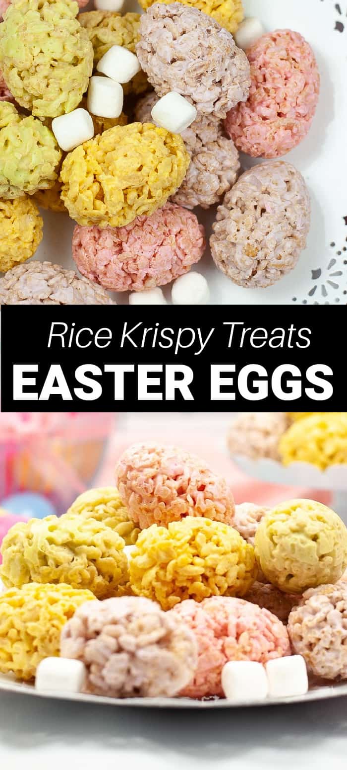 Rice krispie treat Easter eggs are a fun way to eat Rice Krispie treats at Easter! These crispy marshmallow treats are formed into an Easter egg and are so easy to make!