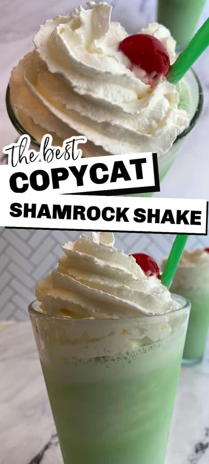 This copycat Shamrock Shake is just like the real thing with creamy vanilla ice cream, milk and a hint of mint flavor all colored green for St. Patrick's Day. It's a great way to celebrate spring!