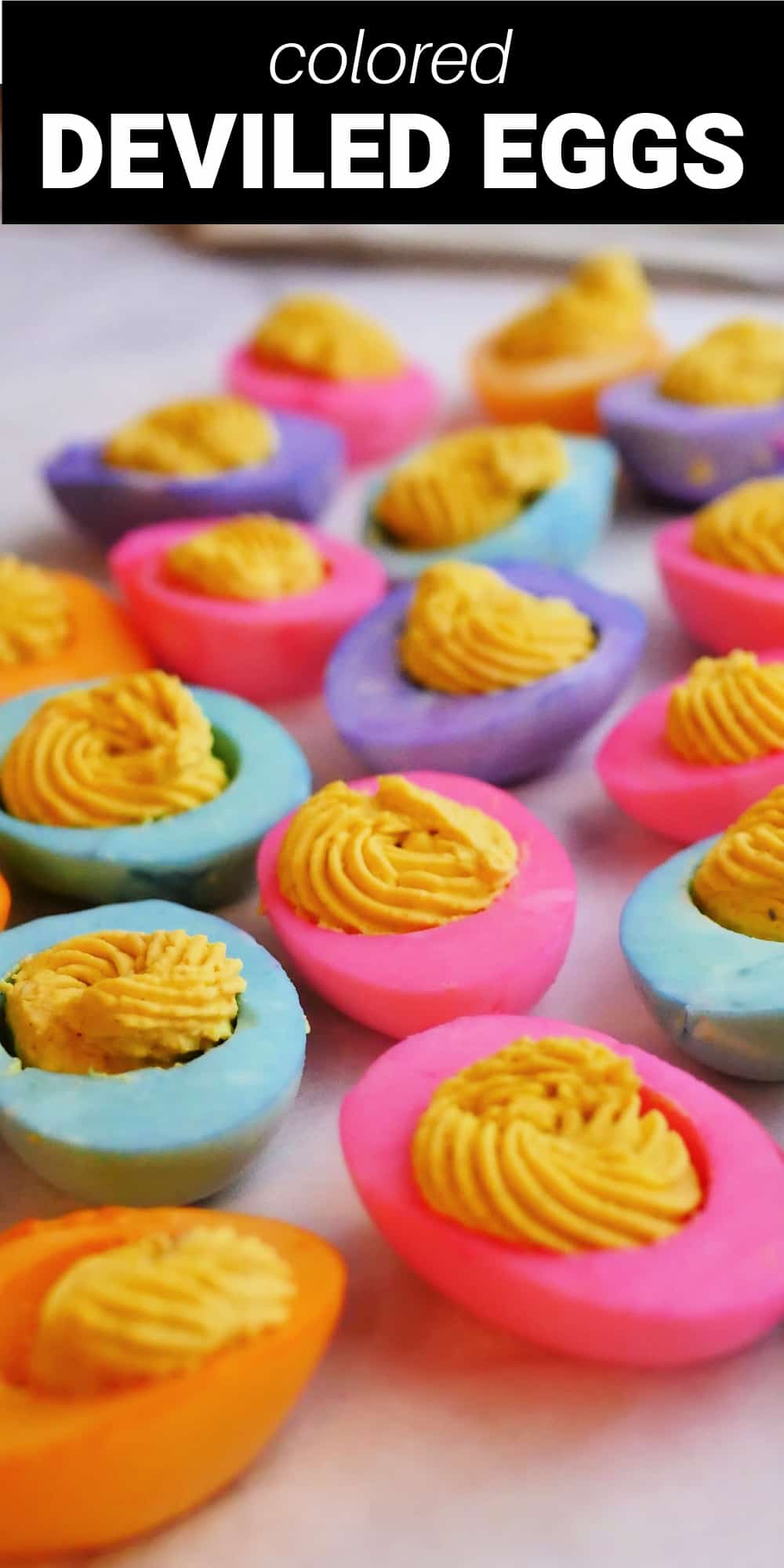 Dyed deviled eggs are a colorful and fun way to make Easter deviled eggs. With simple food coloring you can dye the hard boiled egg whites to make the most beautiful deviled eggs for any occasion. 