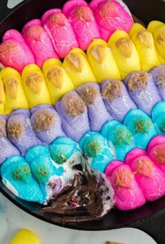 colored peeps browned in cast iron skillet