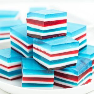 stacked red, white, and blue jello