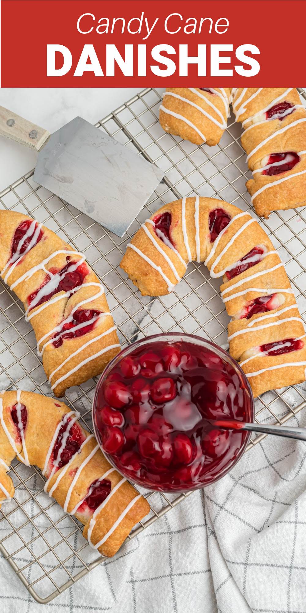 are used as the base filled with a sweet cream cheese filling and topped with cherry pie filling to make the perfect Christmas morning treat.