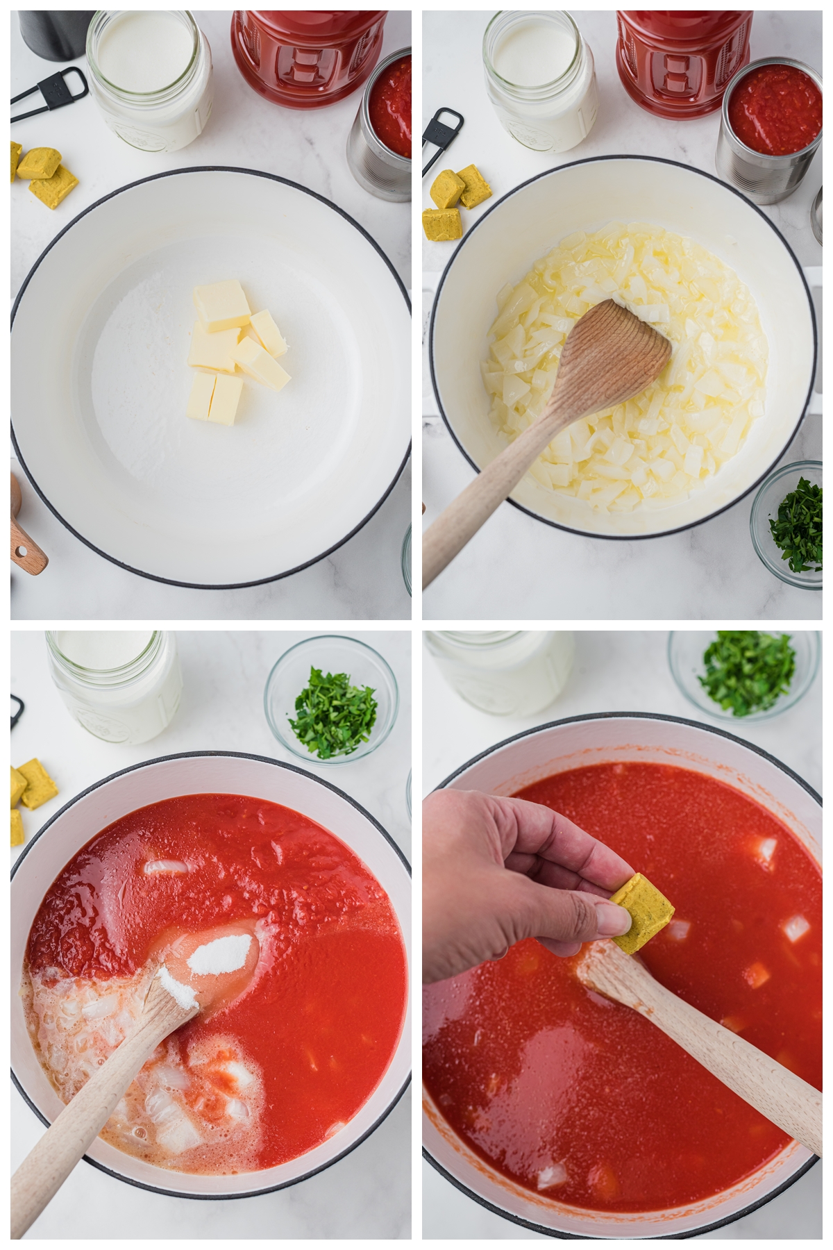 Procedure on how to cook a tomato soup. 