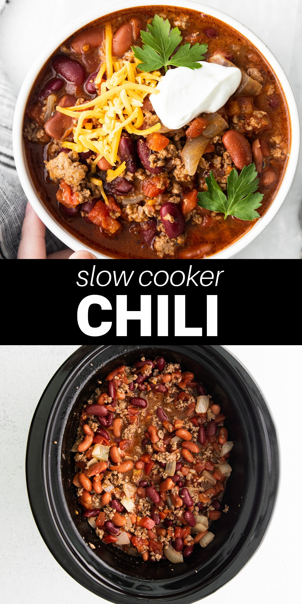 This simple slow cooker chili is the perfect hearty comfort food you're looking for! This easy slo cooker chili recipe is the perfect way to have flavor-packed beef chili on busy days.