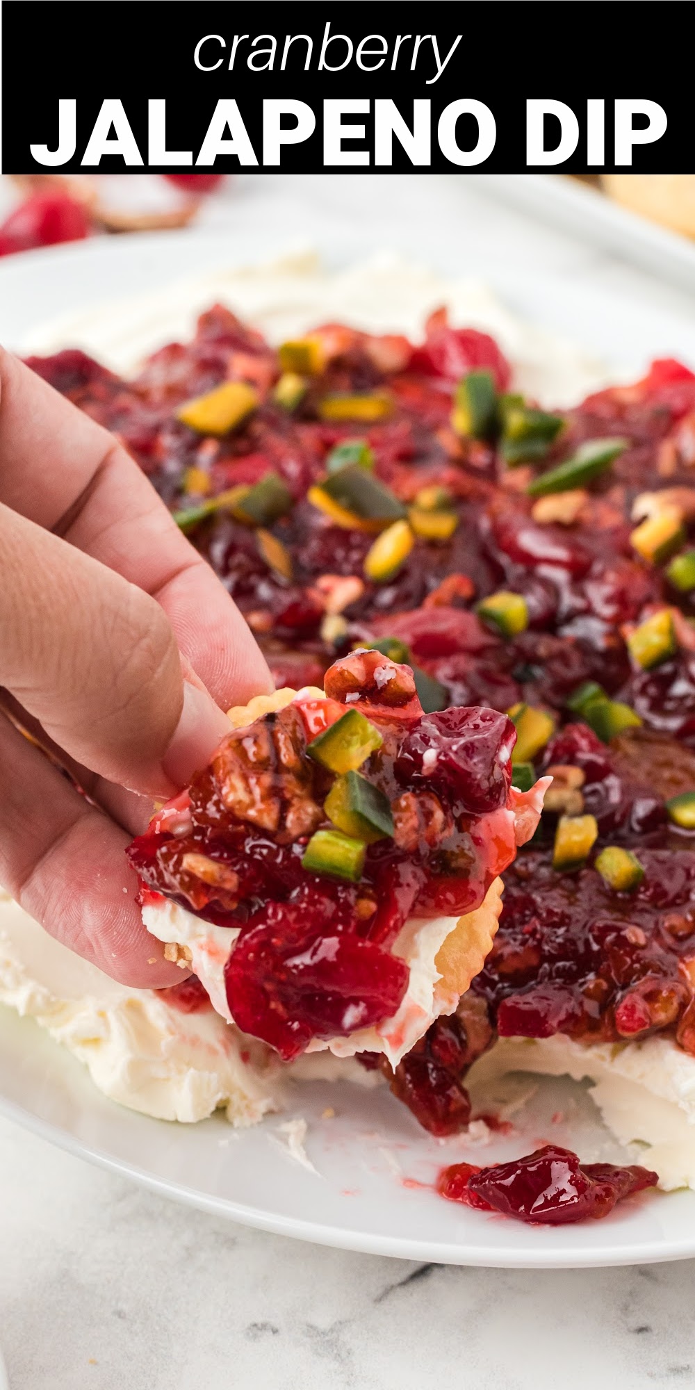 Cranberry Jalapeno Dip is a delicious seasonal dip that's creamy and sweet with a little jalapeno kick. It's perfect for holiday gatherings and makes a beautiful appetizer before any meal.