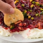 cranberry jalapeno dip with Ritz cracker