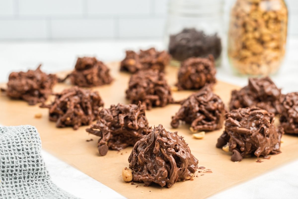 chocolate haystacks on parchment paper