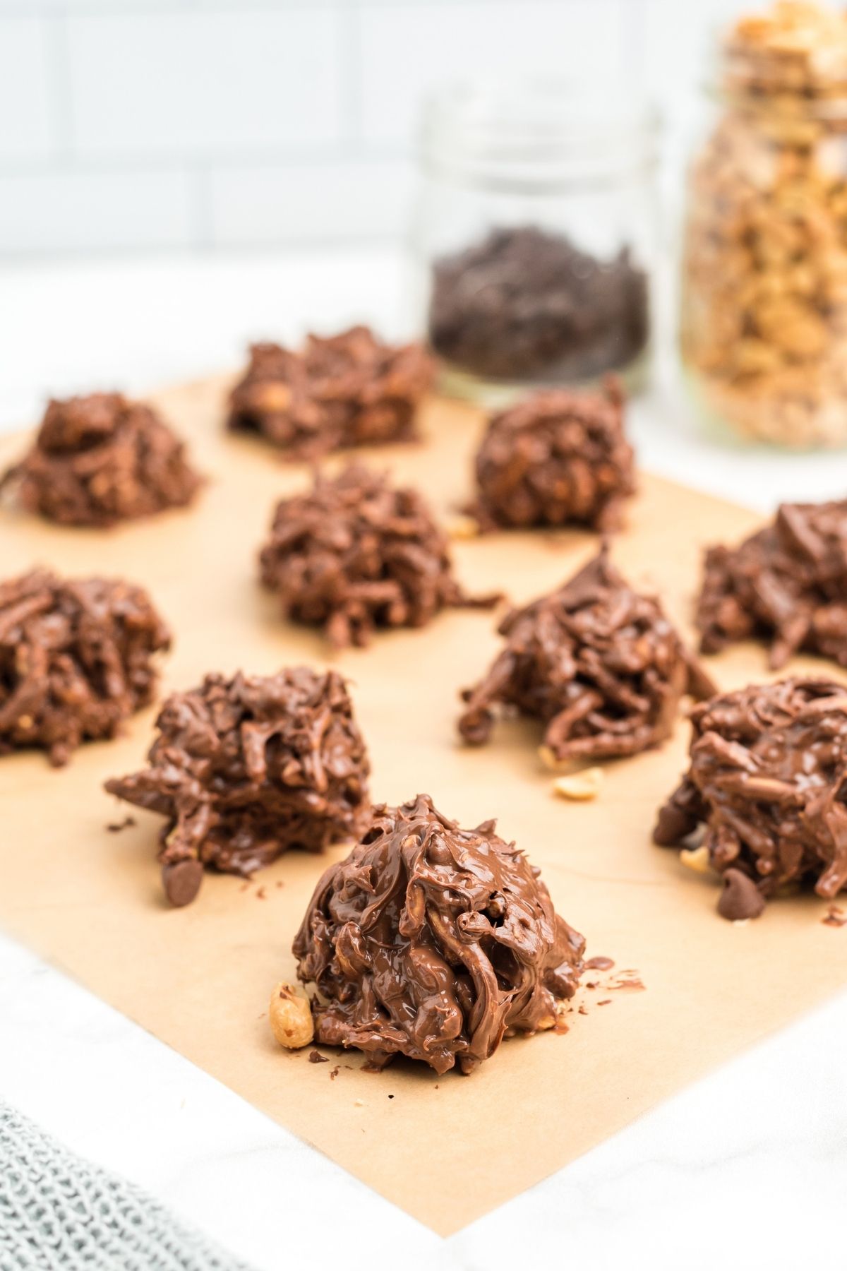 chocolate mounds on parchment paper