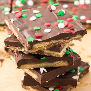 Christmas toffee stacked on top of each other