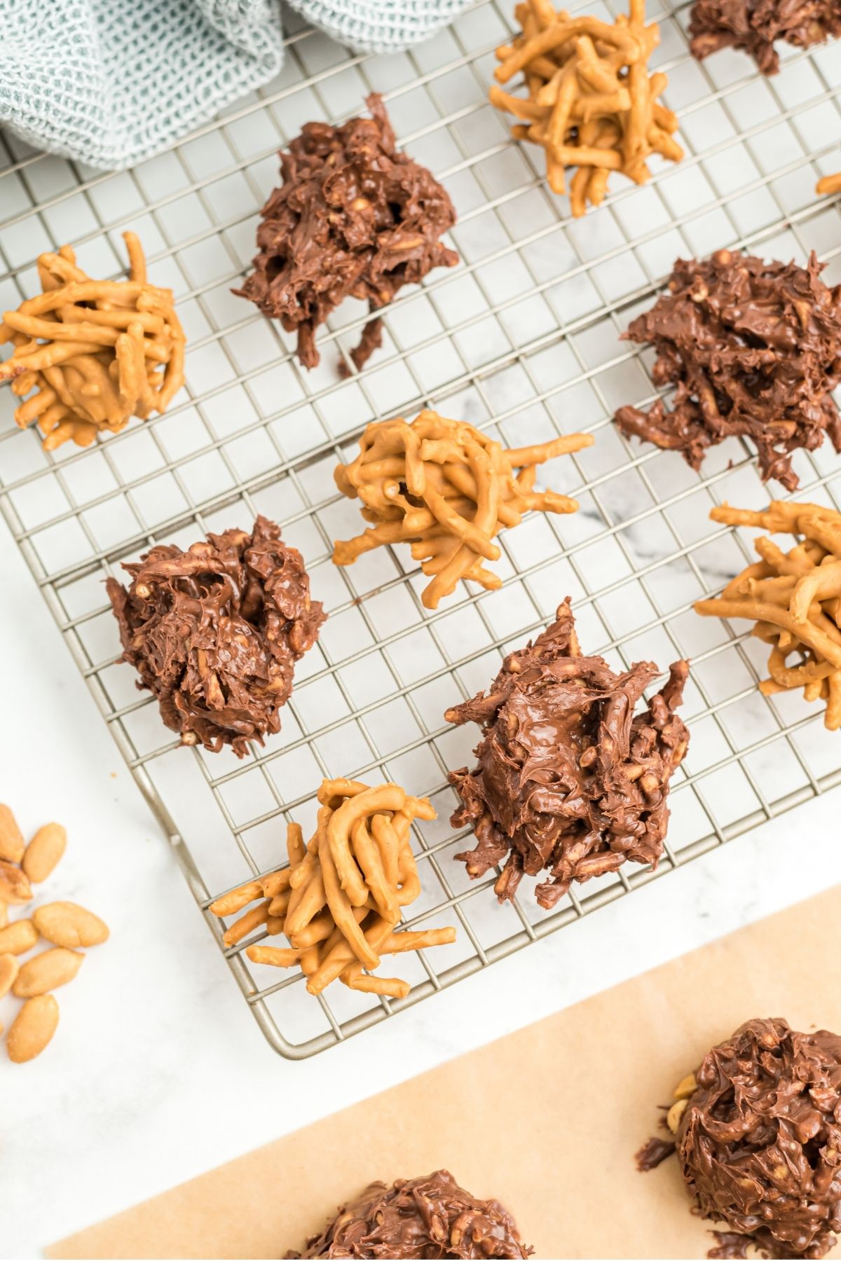 chocolate and butterscotch haystacks on parchment
