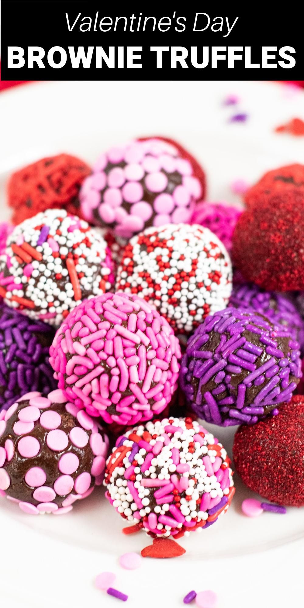 Make these decadent chocolate Valentine's Brownie Truffles with just a few simple ingredients. Start with a box brownie mix making a rich chocolate center and rolling the truffles in colorful Valentine sprinkles. This is a sweet treat for a loved one or friend. 