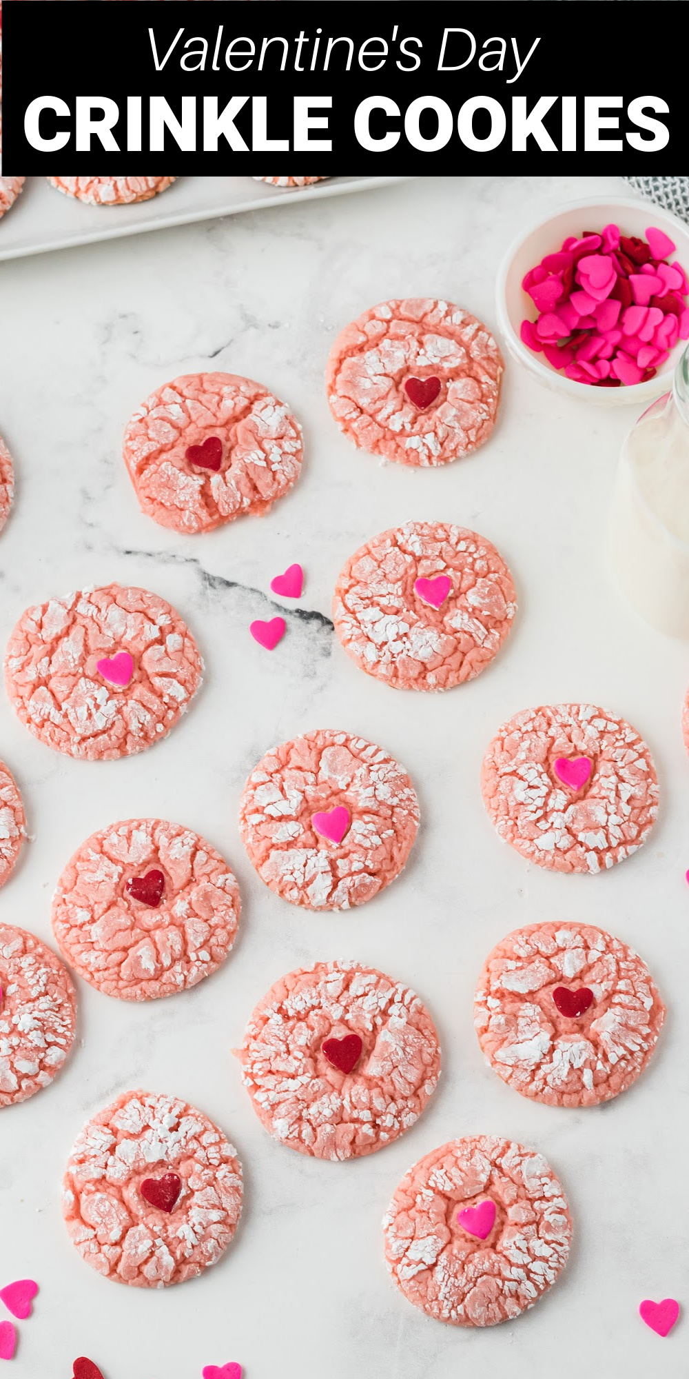 These Valentine's Crinkle Cookies are super easy to make and only takes a few simple ingredients. They have the most beautiful pink shade and pillowy soft texture that will make them perfect Valentine's Day cookies.