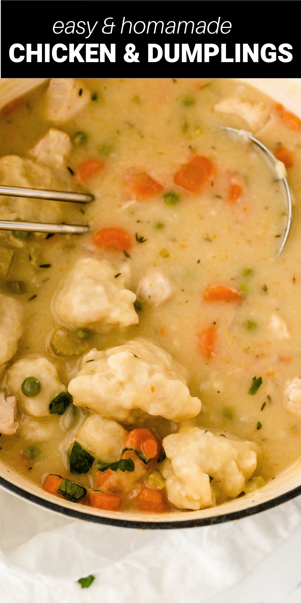 This Southern Homemade Chicken and Dumplings recipe is comfort food at its finest. Juicy chicken and tender vegetables simmer away in a rich and creamy broth with fluffy homemade dumplings. It just doesn’t get any better than this!