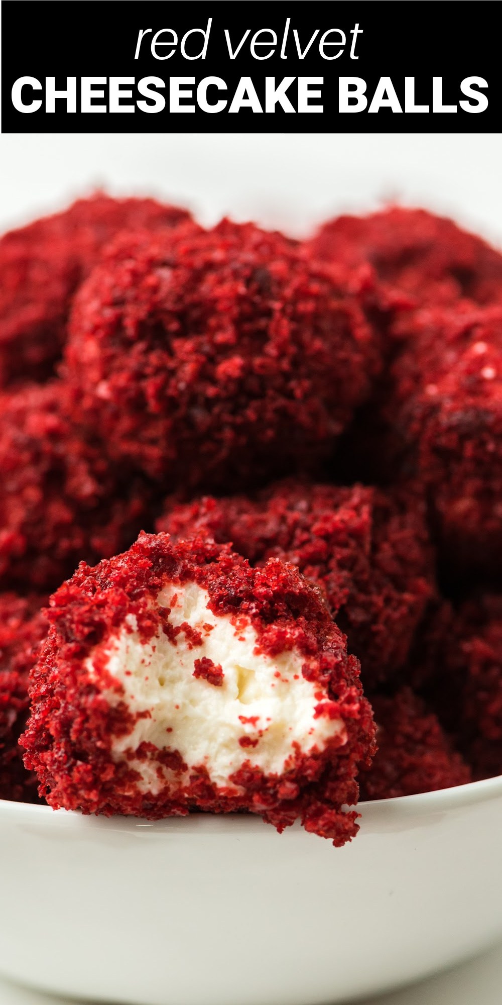 These delicious Red Velvet Cheesecake Balls are a sweet bite-sized combination of no bake cheesecake and red velvet cake! They're a super easy to make mini dessert that just perfect for a special treat!