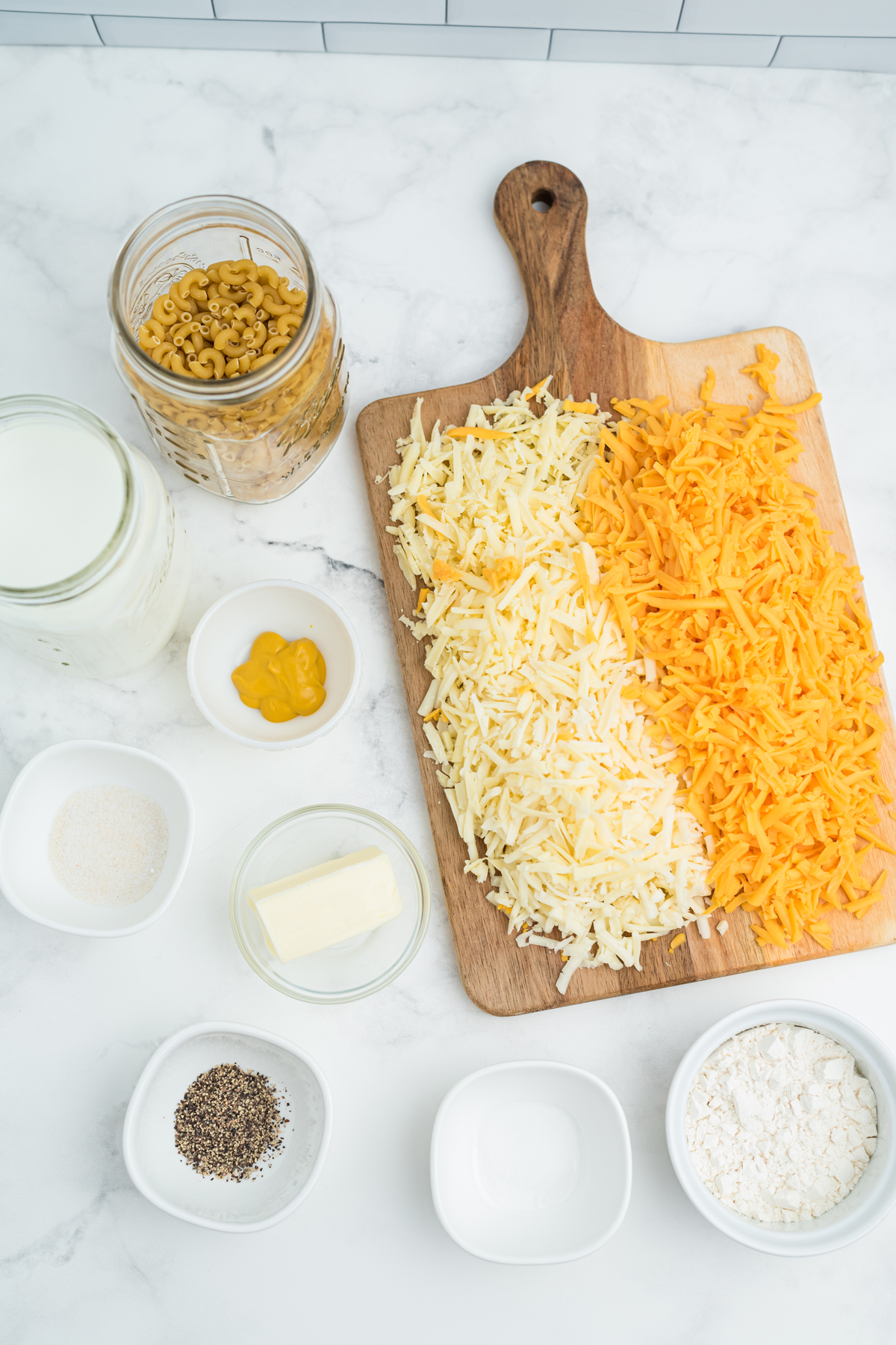 Ingredients for preparing easy baked mac and cheese