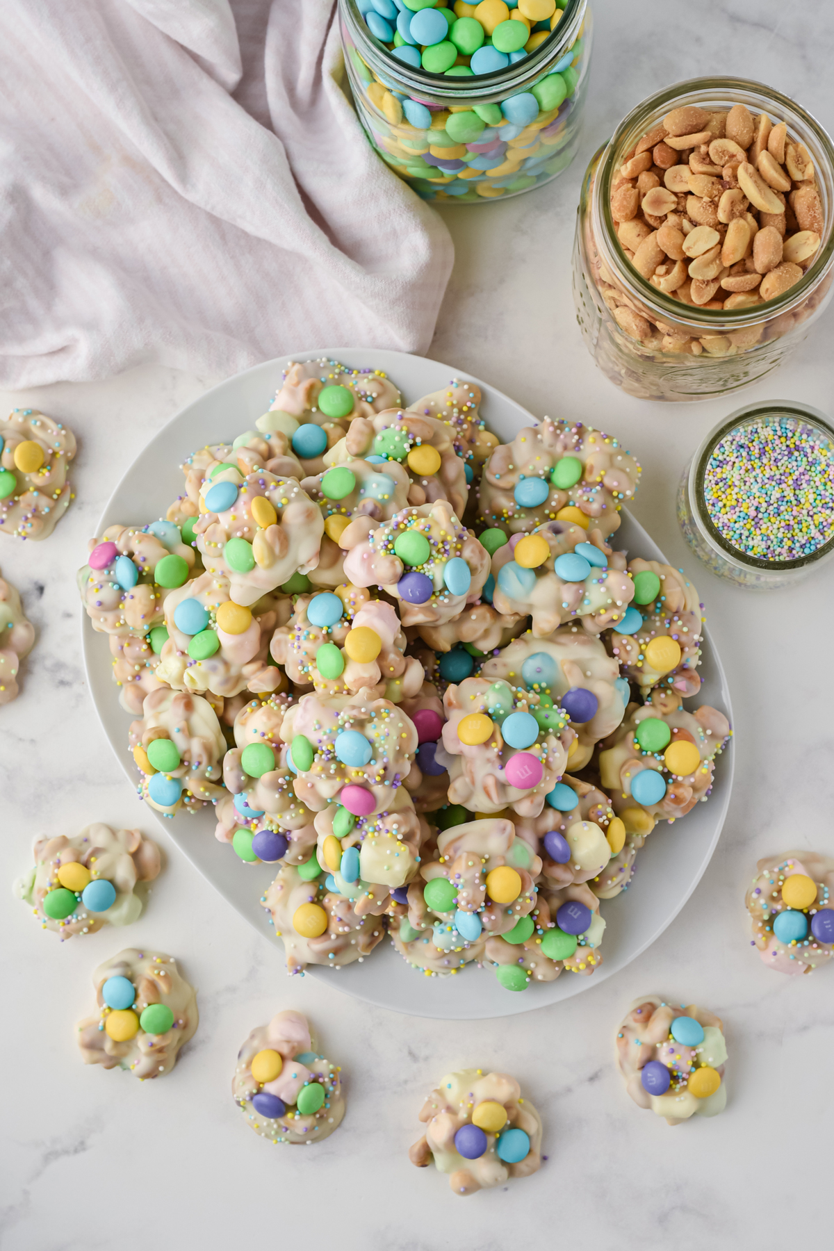 Crockpot Easter Candies on a serving plate with ingredients on the side. 