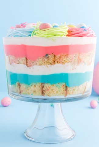 pink, blue and white Easter trifle